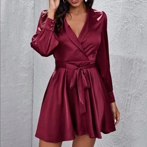 Belted satin dress